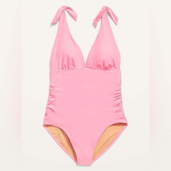 NWT! Pink Edge Neon Tie-Shoulder Ruched Plunge One-Piece Swimsuit - Size XL💎 - Picture 3 of 7